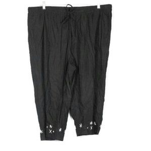Sag Harbor Black Women's Cropped Pants Elastic Waist Drawstring Size 2X 018